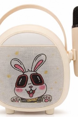 Çocuklara Özel Retro Tasarımlı Bluetooth Karaoke Mikrofon ve Ahşap Tripodlu – Beyaz