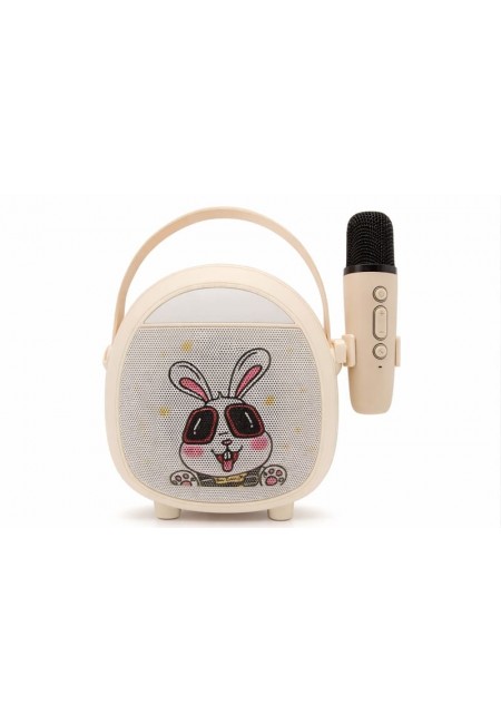 Çocuklara Özel Retro Tasarımlı Bluetooth Karaoke Mikrofon ve Ahşap Tripodlu – Beyaz