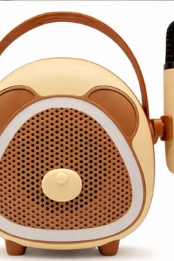 Çocuklara Özel Retro Tasarımlı Bluetooth Karaoke Mikrofon ve Ahşap Tripodlu – Kahverengi