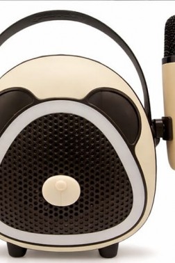 Çocuklara Özel Retro Tasarımlı Bluetooth Karaoke Mikrofon ve Ahşap Tripodlu –Koyu Kahverengi