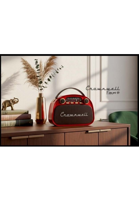 Crownwell Taşınabilir Bluetooth Retro Radyo Arizona Serisi (Metalik Kırmızı)